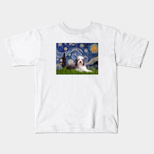 Bearded Collie in Adapted Starry Night Kids T-Shirt